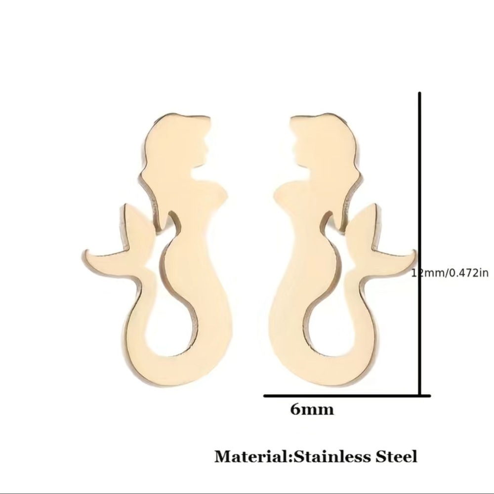 ❤️ Dainty Cute Mermaid Stud Earrings Gift| Available in Gold, Silver, Rose Gold - Picture 4 of 7
